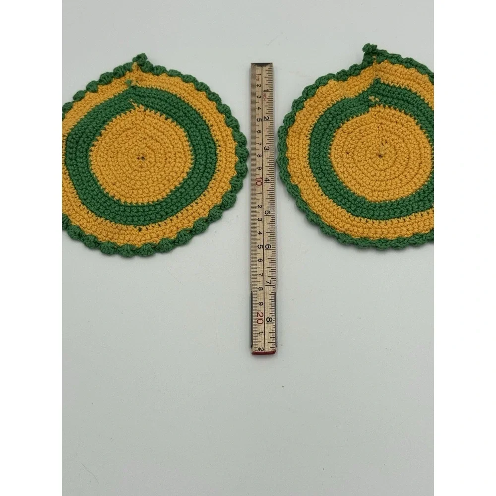 Vintage Round Green & Yellow Pot Holders Trivets